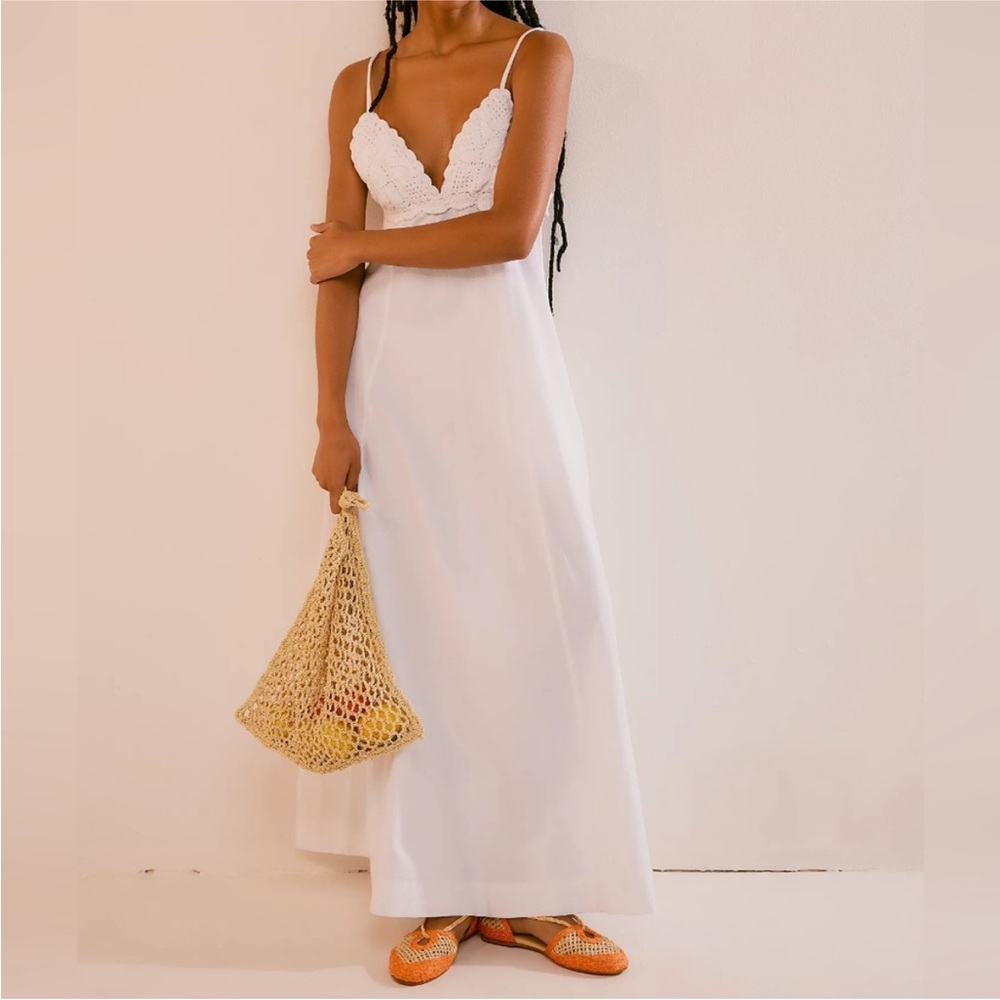 Free People Ivory White Lovey Crochet Empire Waist Maxi Dress